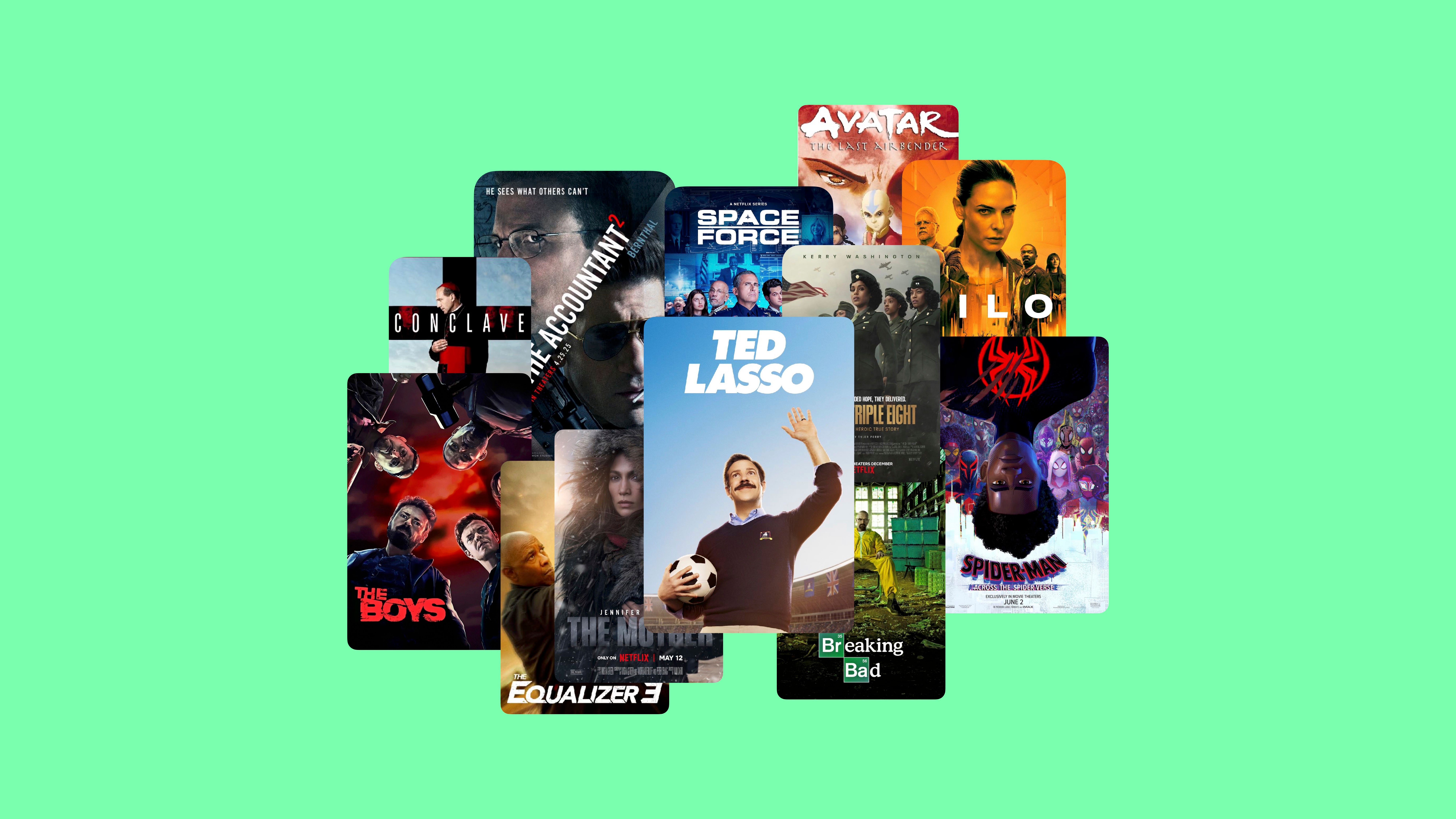 collage of media content that harmony labs analyzes — movie and TV posters spanning entertainment, news, and streaming